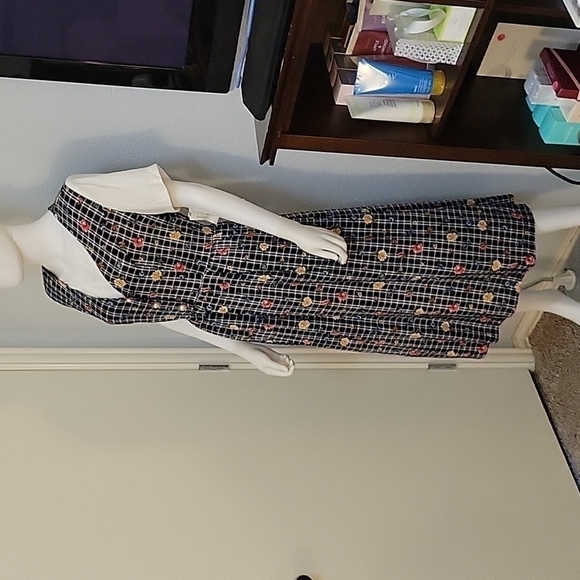 VTG ELISABETH 1980s Floral Cottage Prairie Land Girl 2Fer Shirt Dress - Picture 2 of 12